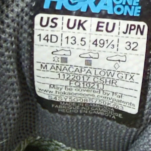 Hoka One One Anacapa Low GTX Mens 14 Grey Waterproof Hiking Shoes 1122017 CSHR - Picture 9 of 9